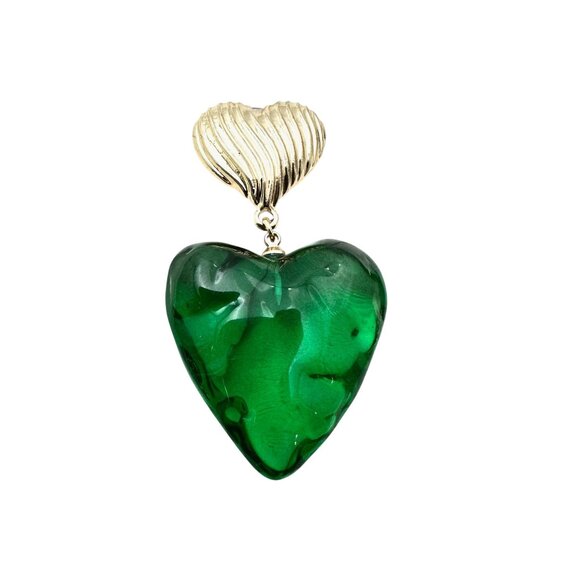 Oversized Green Lucite Gold Tone Earrings Pierced Chandelier New - Picture 3 of 4